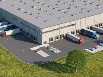 Vizualizace exteriéru průmyslové haly (Schenker a Phoenix Group)